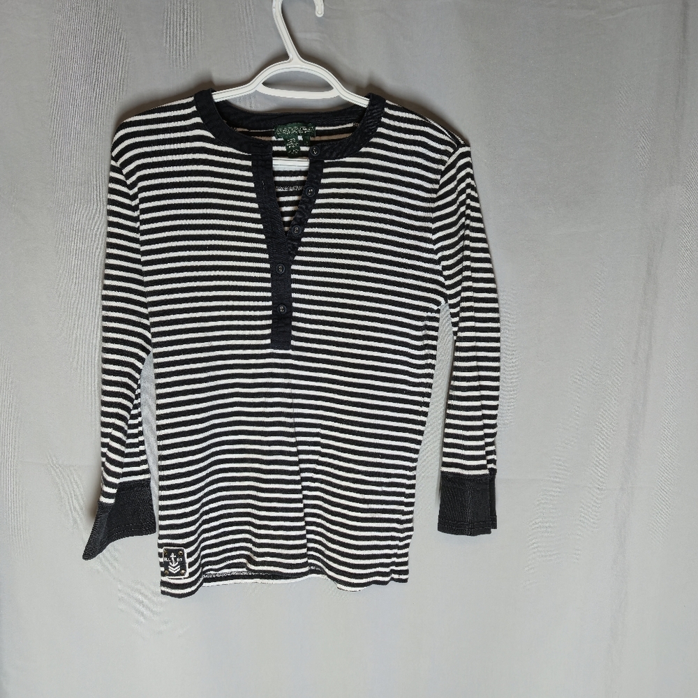 Ralph Lauren Striped Black And White Button Long Sleeve Top Size S